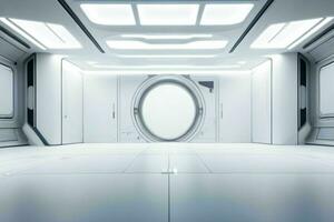 Futuristic empty space Sci Fi Hall room or studio background. AI Generative Pro Photo