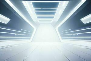 Futuristic empty space Sci Fi Hall room or studio background. AI Generative Pro Photo