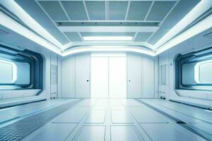 Futuristic empty space Sci Fi Hall room or studio background. AI Generative Pro Photo