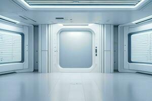 Futuristic empty space Sci Fi Hall room or studio background. AI Generative Pro Photo