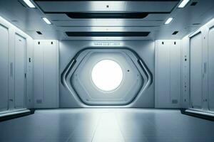 Futuristic empty space Sci Fi Hall room or studio background. AI Generative Pro Photo