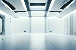 Futuristic empty space Sci Fi Hall room or studio background. AI Generative Pro Photo