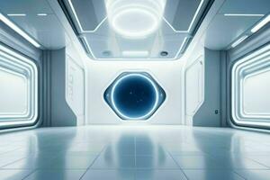 Futuristic empty space Sci Fi Hall room or studio background. AI Generative Pro Photo