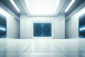 Futuristic empty space Sci Fi Hall room or studio background. AI Generative Pro Photo