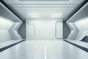 Futuristic empty space Sci Fi Hall room or studio background. AI Generative Pro Photo