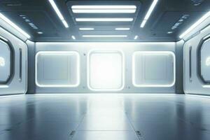 Futuristic empty space Sci Fi Hall room or studio background. AI Generative Pro Photo