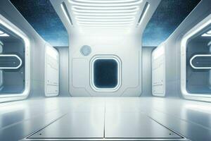 Futuristic empty space Sci Fi Hall room or studio background. AI Generative Pro Photo