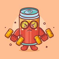 cute drink can character mascot doing bodybuilding using dumbbell isolated cartoon in flat style design vector