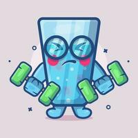 gracioso hielo agua personaje mascota haciendo culturismo utilizando pesa aislado dibujos animados en plano estilo diseño vector