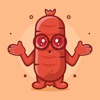 kawaii salchicha comida personaje mascota con confuso gesto aislado dibujos animados en plano estilo diseño vector
