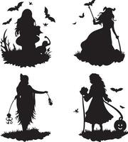 Halloween Black Vector art, Spider, witch , hat, ghost