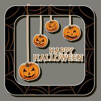 Illustration on theme sticker for celebration holiday Halloween with orange pumpkins vector