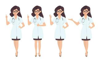 Doctors with stethoscope set in different poses.Vector illustration. vector