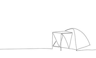 Tent silhouette, one line continuous. Line art tent outline. Vector illustration.