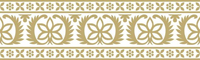 Vector seamless gold indian national ornament. Ethnic endless plant border. Flowers frame. Poppies and leaves