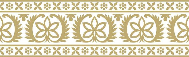 Vector seamless gold indian national ornament. Ethnic endless plant border. Flowers frame. Poppies and leaves