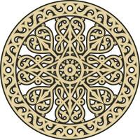 Vector golden round Yakut ornament. Northern circle. Patterns of the peoples of the tundra. Asian border in a circle.