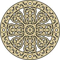 Vector golden round Yakut ornament. Northern circle. Patterns of the peoples of the tundra. Asian border in a circle.