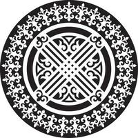 Vector monochrome Kazakh national ornament shanyrak. Yurt decoration. Ethnic pattern of nomadic peoples of the great steppe, Kirghiz, Kalmyks, Buryats, Mongols.