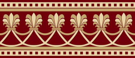 Vector endless red and gold national persian ornament. Seamless frame, border ethnic pattern of Iranian civilization