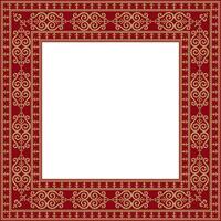 Vector gold and red square Yakut ornament. Infinite rectangle, border, frame of the northern peoples of the Far East