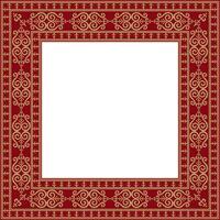 Vector gold and red square Yakut ornament. Infinite rectangle, border, frame of the northern peoples of the Far East