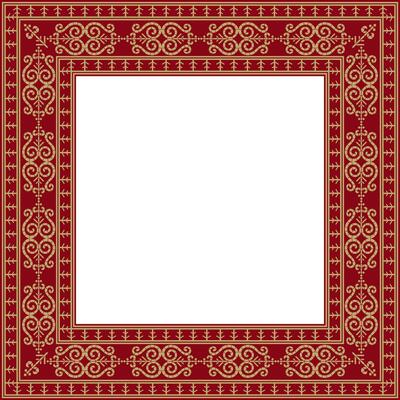 Vector gold and red square Yakut ornament. Infinite rectangle, border, frame of the northern peoples of the Far East
