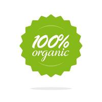 100 percent organic food label or badge vector icon, 100 percentage healthy seal or rosette stamp green symbol isolated clipart