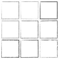 Grunge square and rectangle frames. Ink empty black boxes set. Rectangle borders collections. Rubber square stamp imprint. Vector illustration isolated on white background.