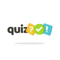 Quiz logo icon vector symbol, flat cartoon bubble speeches with question and check mark signs as competition game or interview logotype, poll or questionnaire modern creative horizontal