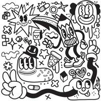 Vector illustration of Doodle cute Monster background ,Hand drawing Doodle, black and white ,coloring book