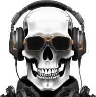 Skull wearing headphones. AI-Generated. png
