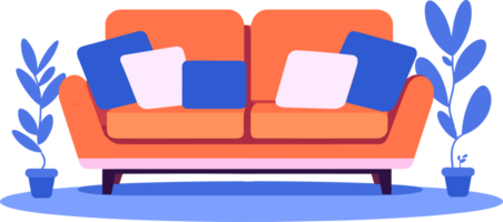 hand- getrokken sofa of fauteuil in warm kleuren in vlak stijl png