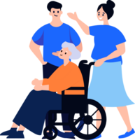 Hand Drawn Elderly person sitting in a wheelchair and child in flat style png