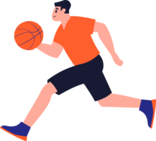 Hand Drawn Basketball player character playing basketball in flat style png