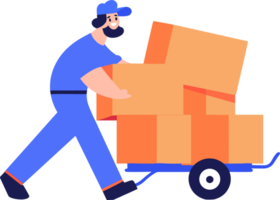 Hand Drawn a delivery man is delivering a package to a customer in flat style png