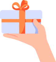 Hand Drawn hand holding a gift box in flat style png