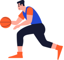 Hand Drawn Basketball player character playing basketball in flat style png