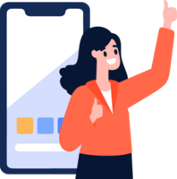 Hand Drawn Business woman with smartphone in online business concept in flat style png