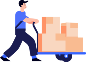 Hand Drawn a delivery man is delivering a package to a customer in flat style png