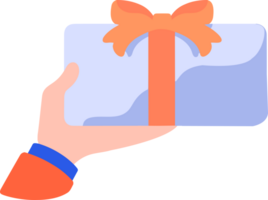 Hand Drawn hand holding a gift box in flat style png