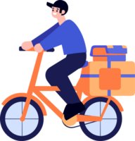 Hand Drawn delivery man riding bicycle in flat style png