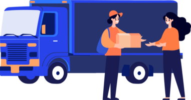 Hand Drawn Delivery man with delivery truck in flat style png