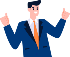 Hand Drawn happy businessman character show confidence in flat style png