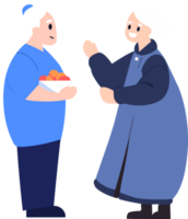 Hand Drawn Elderly people talking in front of the house in flat style png