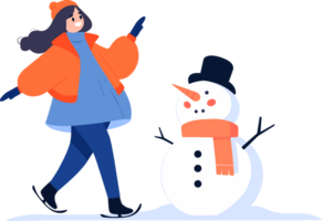 Hand Drawn female character playing ice skating in winter in flat style png