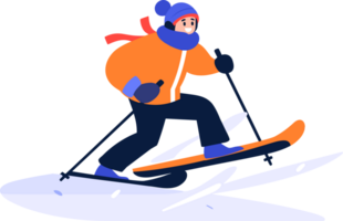 mano dibujado masculino personaje jugando hielo Patinaje en invierno en plano estilo png