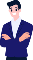 Hand Drawn happy businessman character show confidence in flat style png