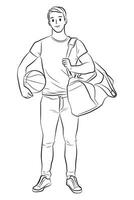 man with basketball character cartoon line art illustration vector