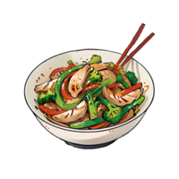 Stir Fried Vegetables Japanese Cuisine Hand Drawn Cartoon Style Illustration AI Generated png